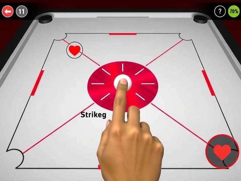 Carrom Turbo Dynamo gameplay showing finger drag control for striker shot